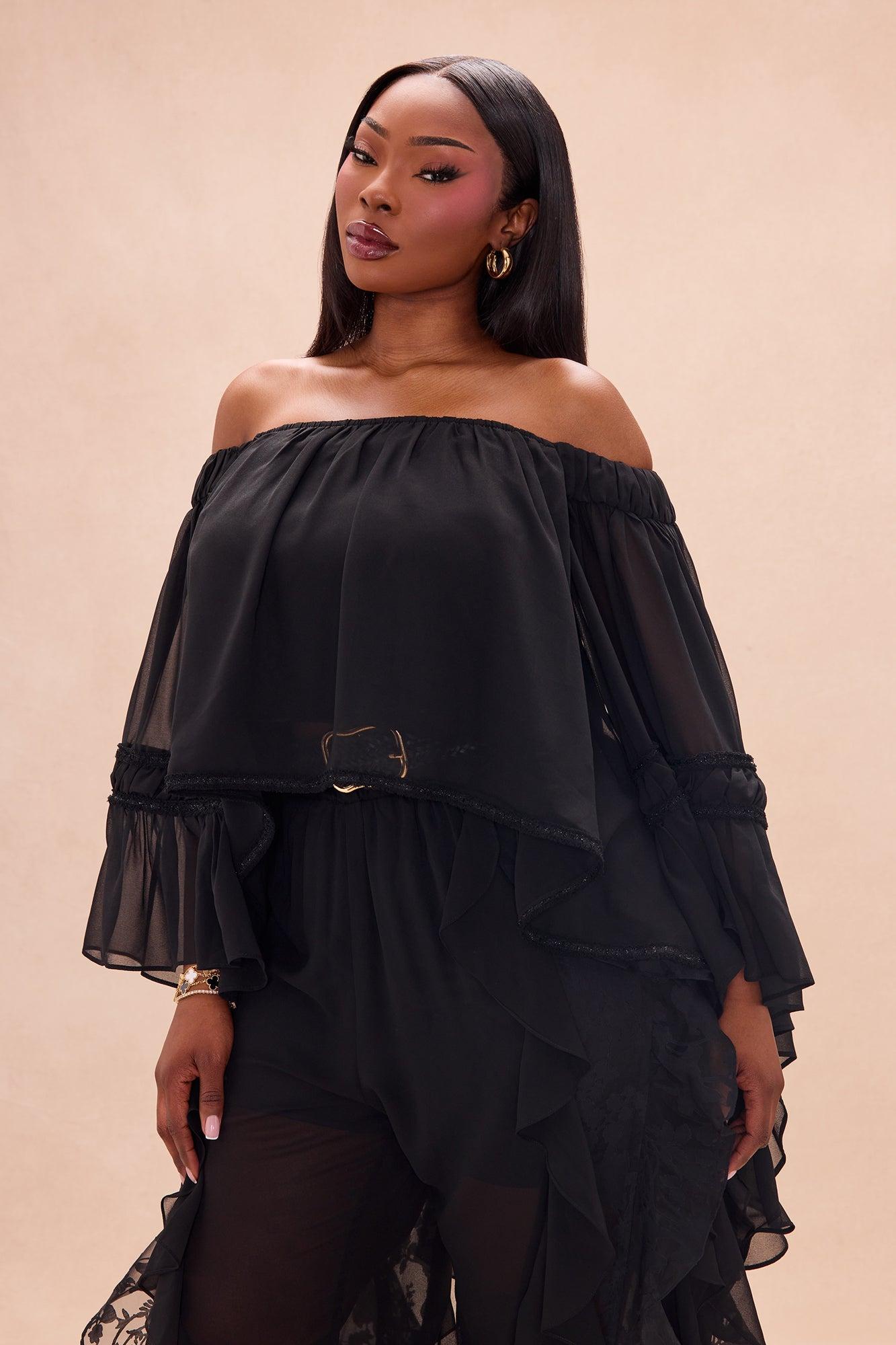 Dianna Off Shoulder Chiffon Blouse - Black Female Product Image