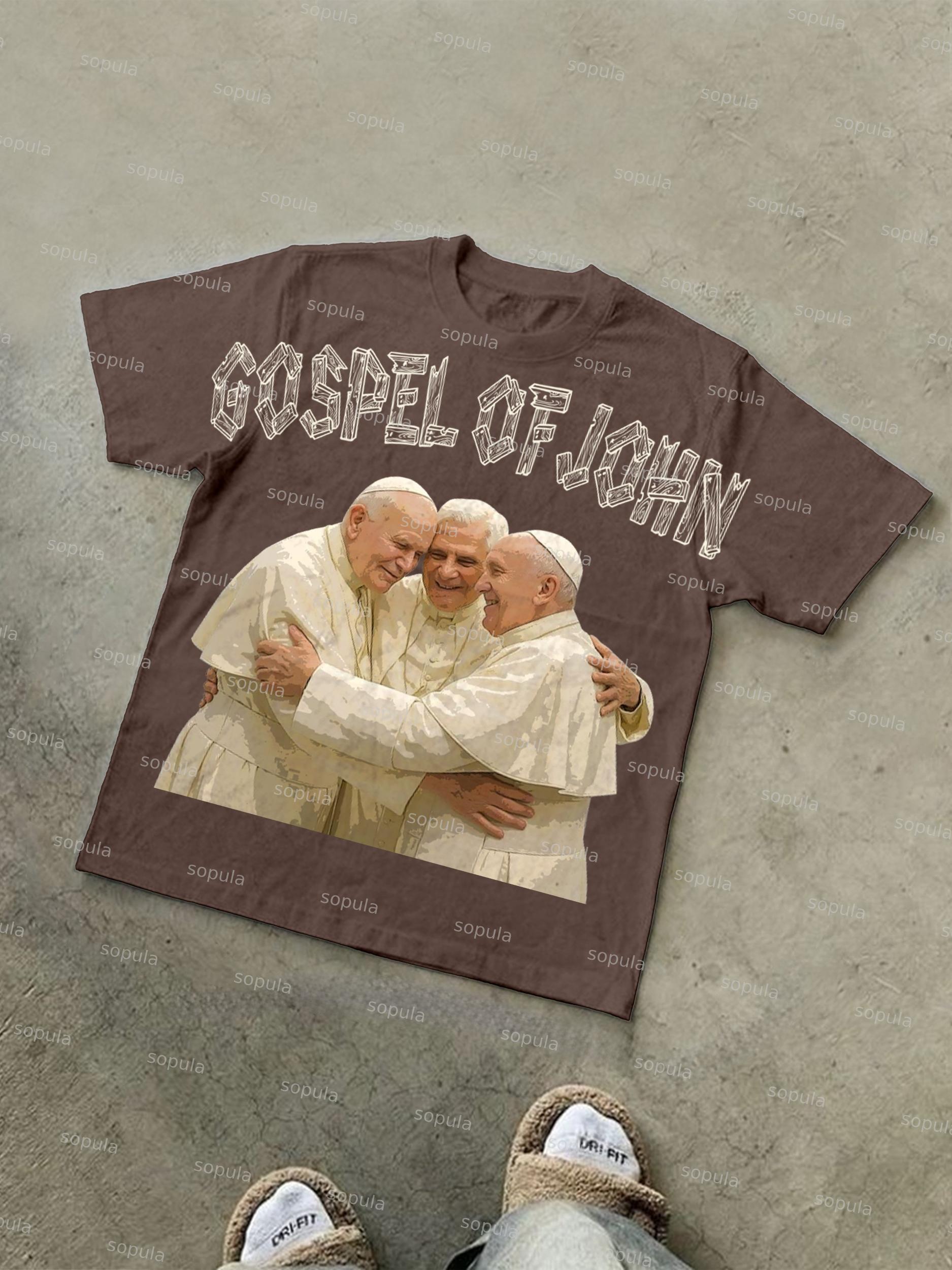 Three Popes Gospel Of John Vintage Graphic Cotton T-shirt Product Image