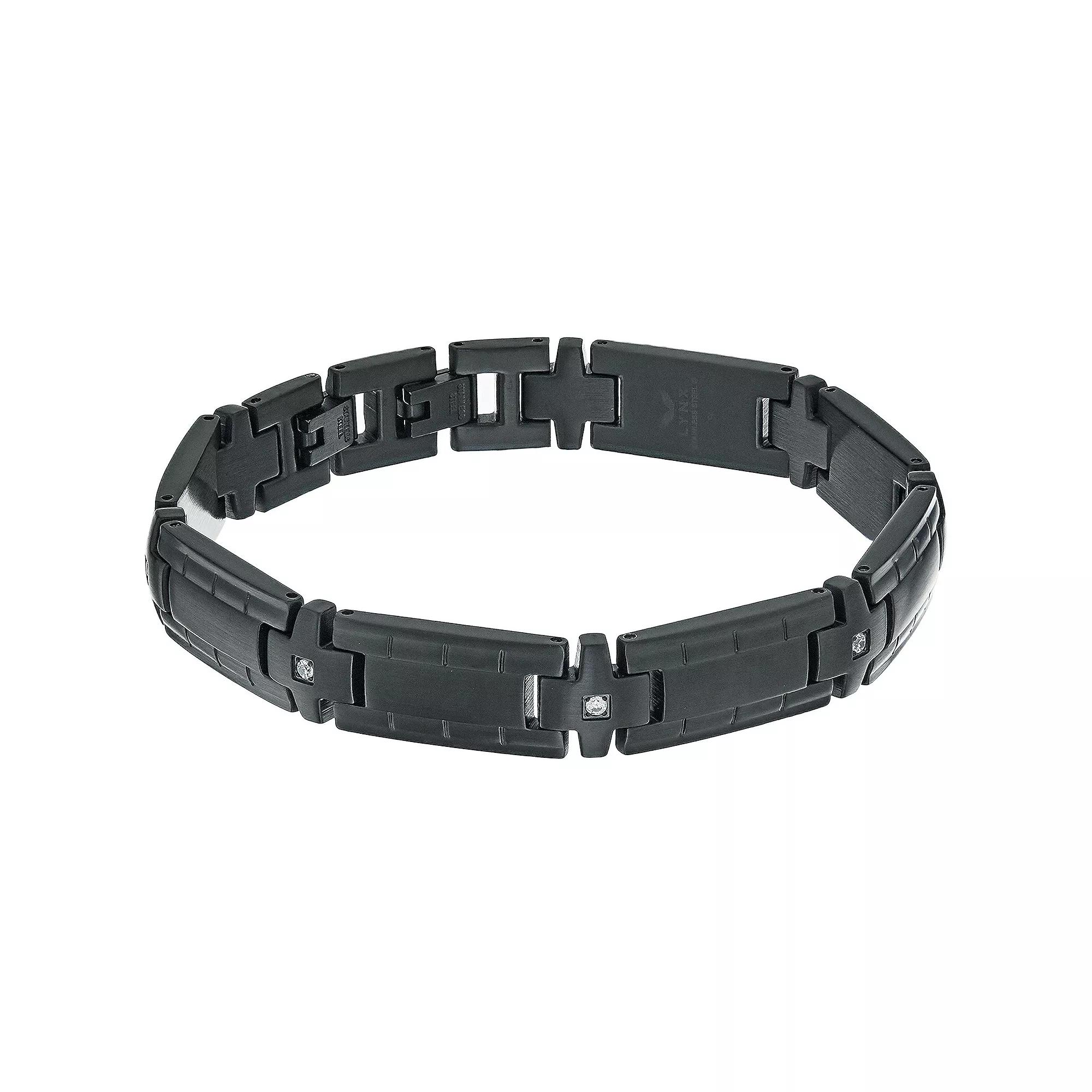 Men's LYNX Black Ion-Plated Stainless Steel Cubic Zirconia Bracelet, Size: 8.75 Product Image