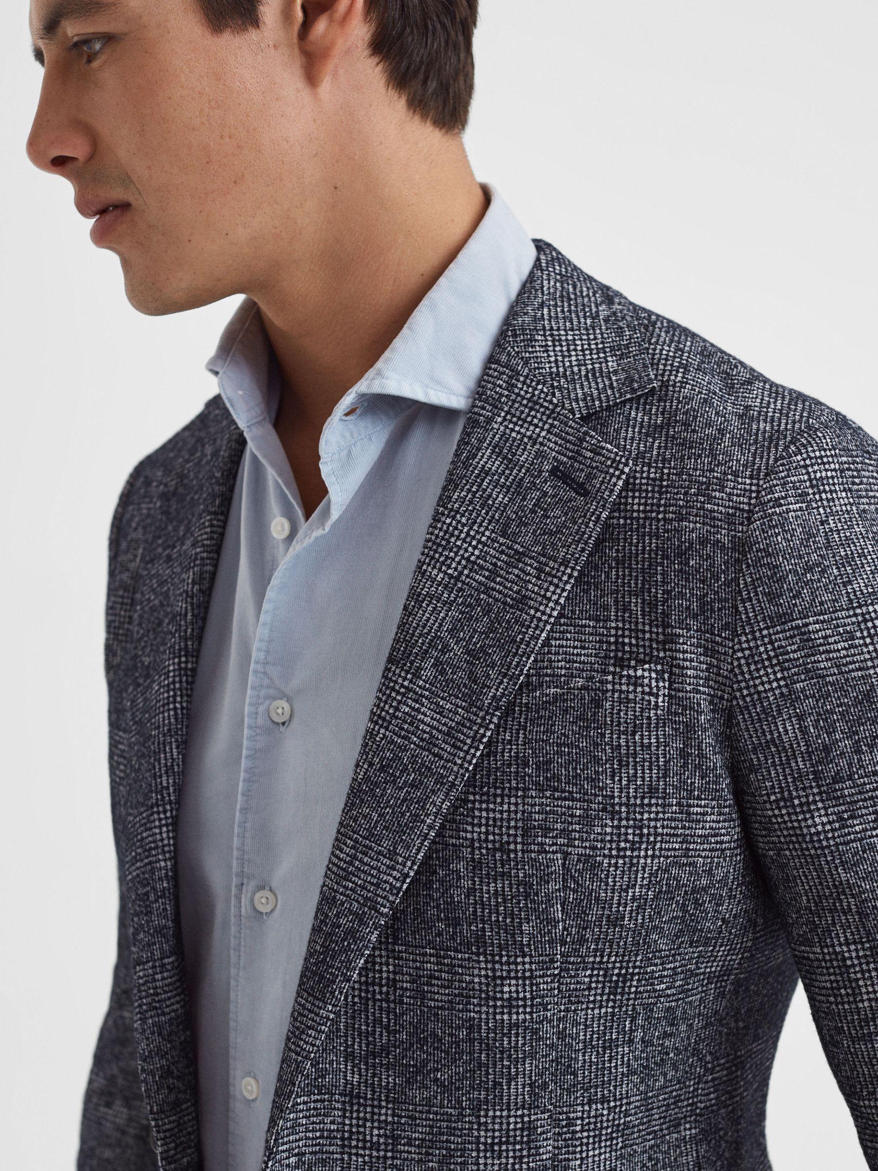 Slim Fit Single Breasted Check Blazer in Navy Product Image