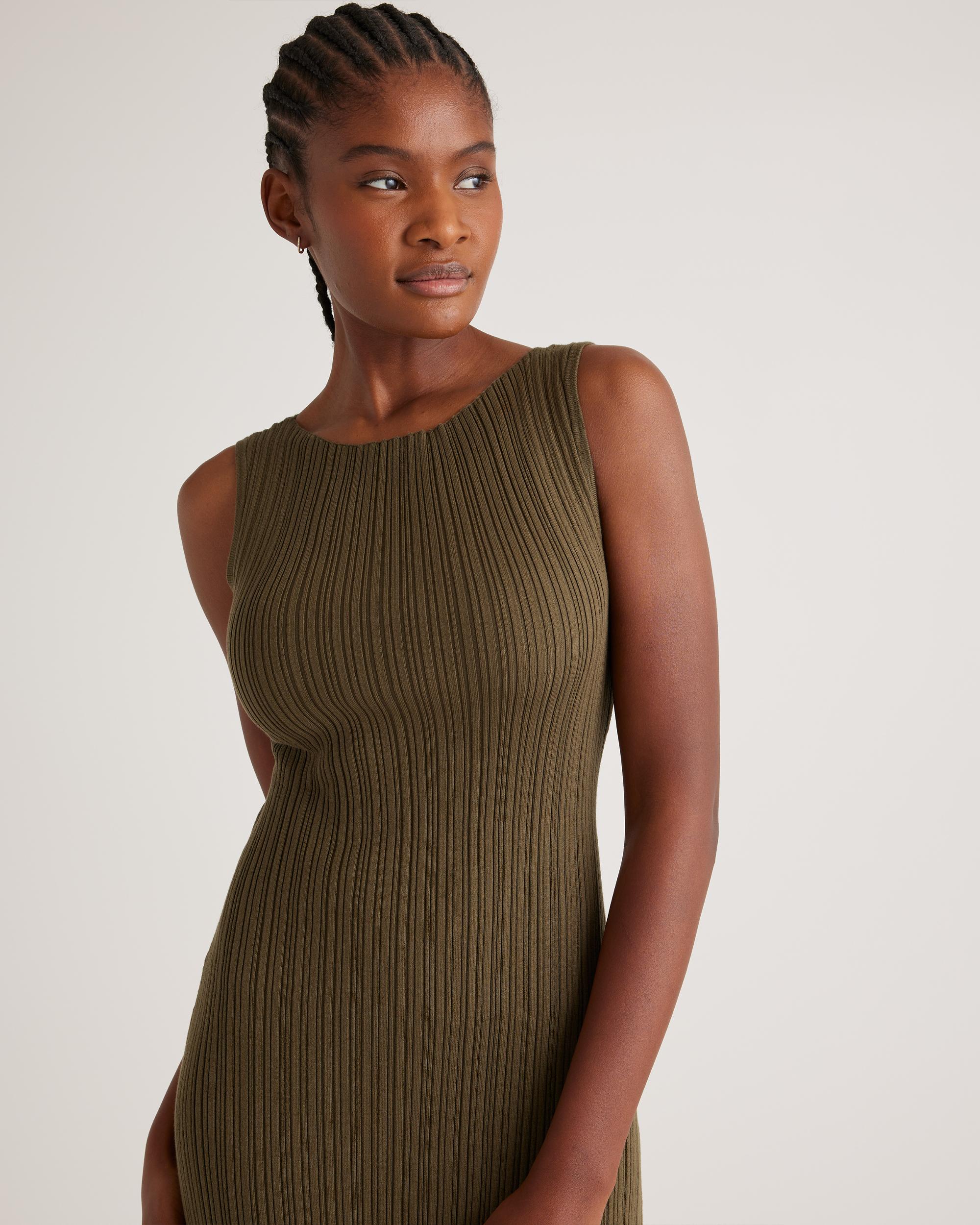 Quince | Women's Cotton Cashmere Ribbed Sleeveless Midi Dress Size XS Product Image