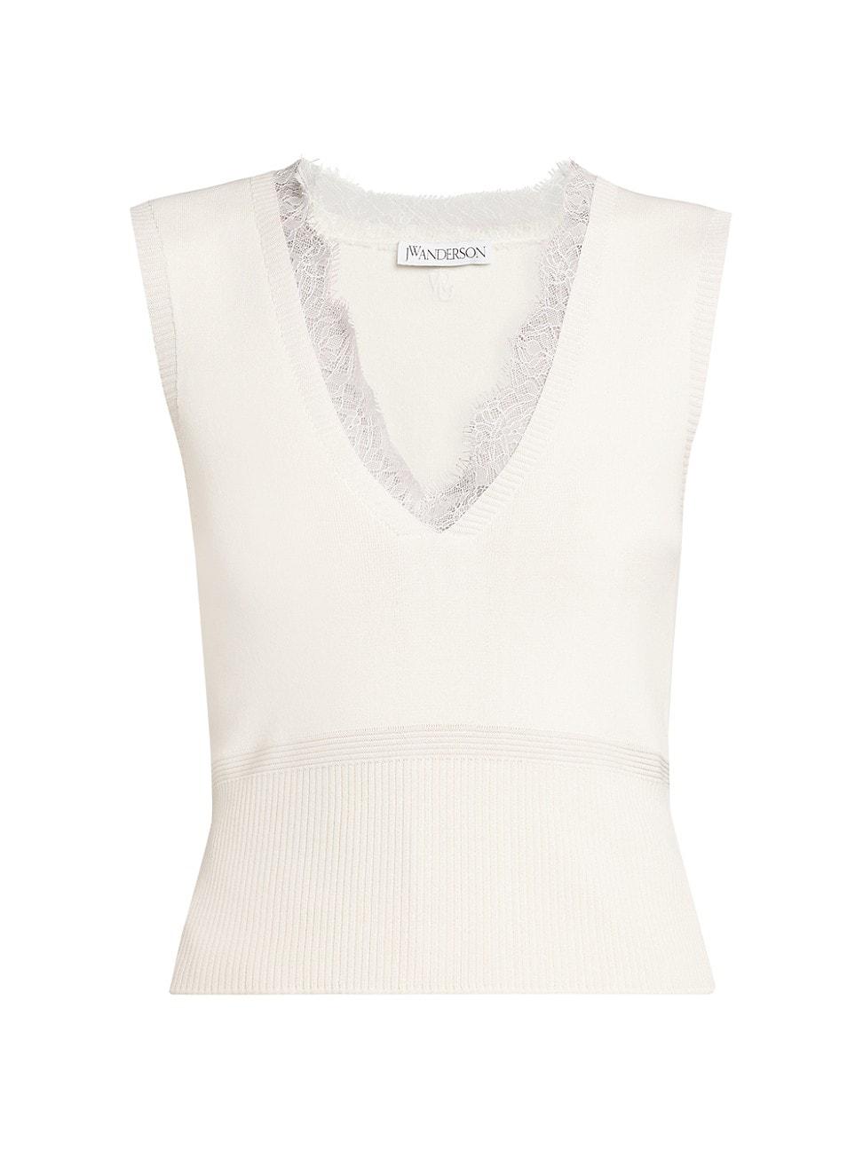 Womens Lace-Trim V-Neck Top Product Image
