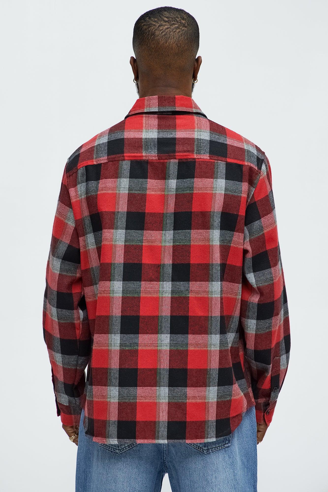 Charles Acid Wash Relaxed Flannel Shirt - Red/combo Product Image