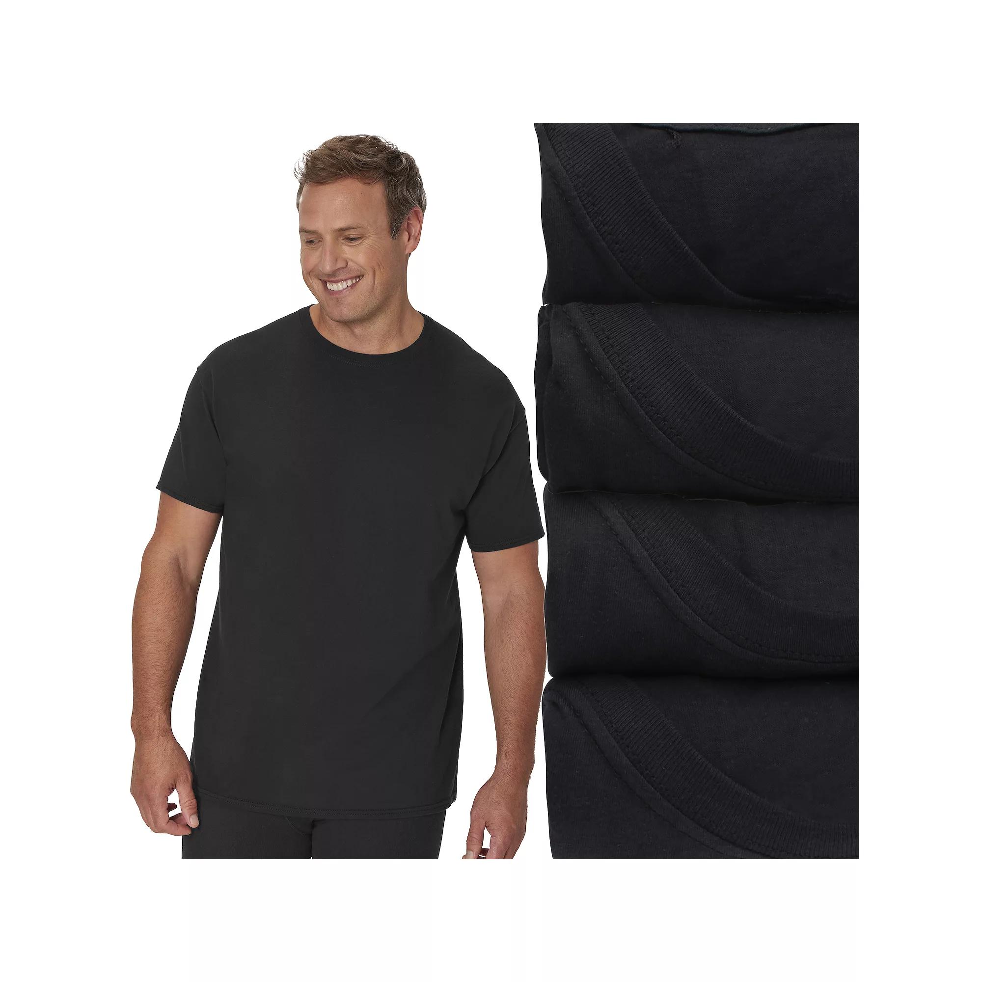 Big & Tall Hanes 4-Pack Tall Man Ultimate Cotton Crewneck Undershirt, Men's, Black Product Image