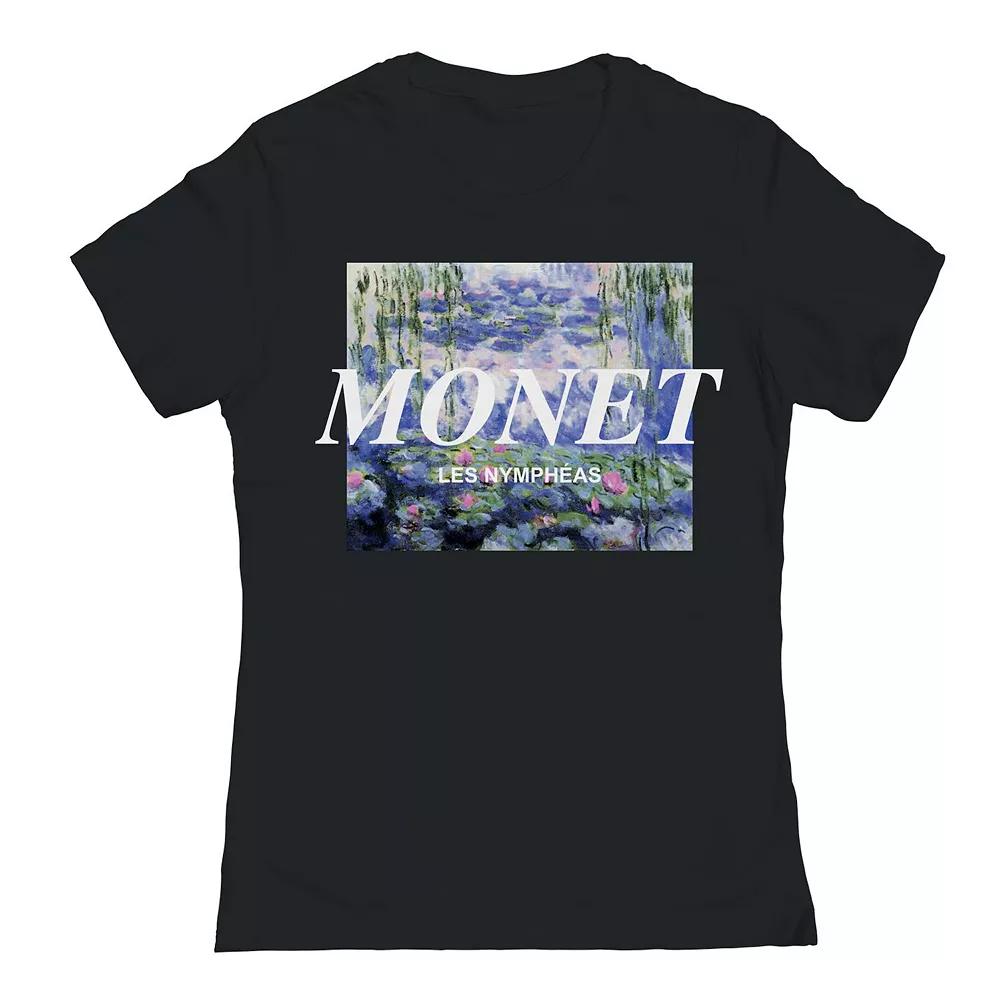Junior's Monet Lillies Distressed Womens Graphic Tee, Girl's, Size: XL, Blue Product Image