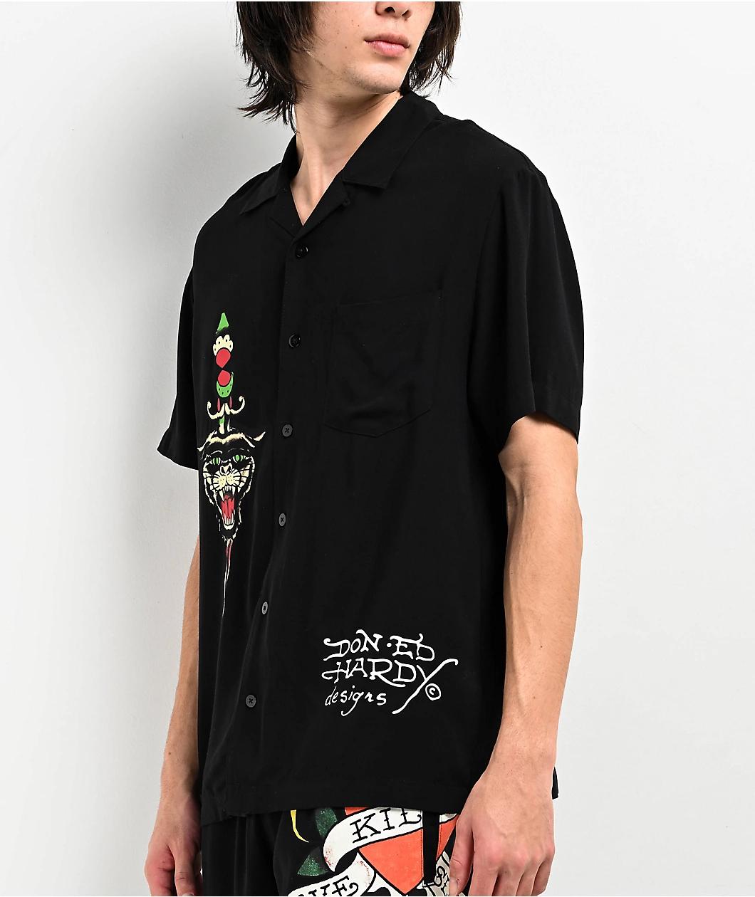Ed Hardy Love Kills Slowly Woven Black Short Sleeve Button Up Shirt Product Image