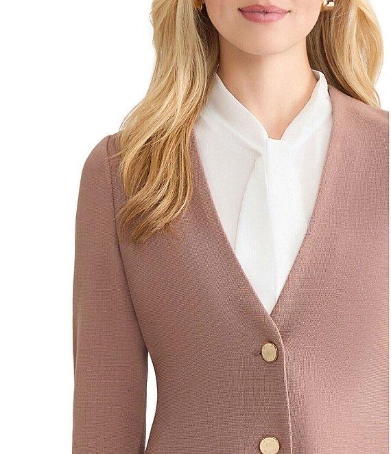 MISOOK Tailored Fit-And-Flare Tonal Knit V-Neck Long Sleeve Jacket Product Image