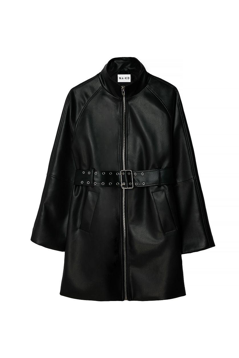 Belted Zip Detail Pu Jacket Product Image