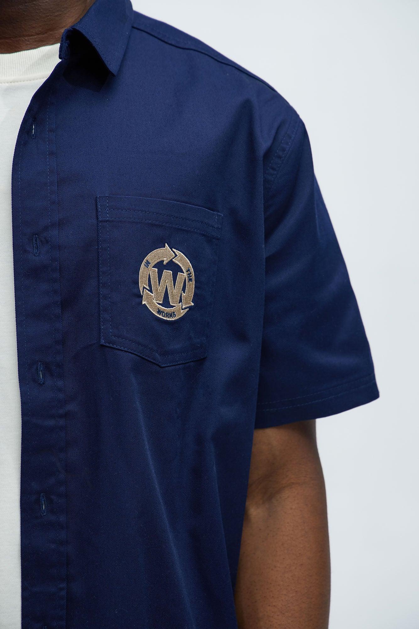 In The Works Short Sleeve Button Up Shirt - Navy Product Image
