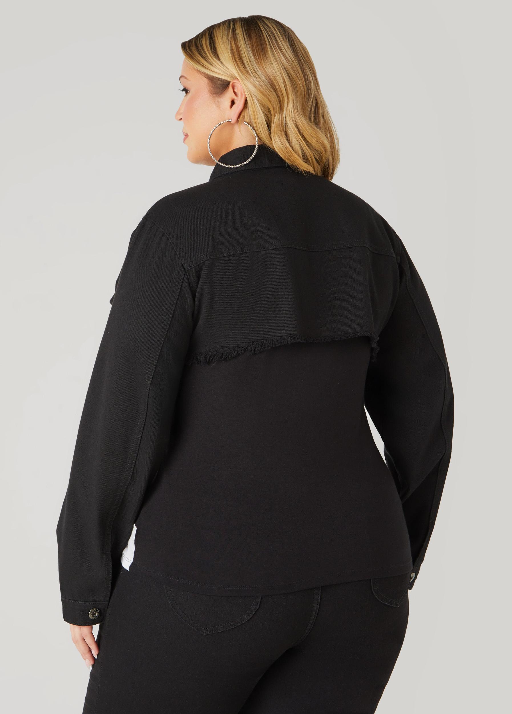 Plus Size Frayed Cropped Denim Jacket Ashley Stewart Product Image