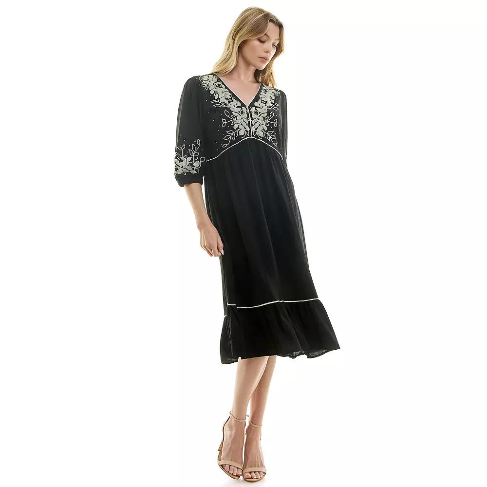 Women's Figueroa & Flower Elbow Sleeve Embroidered Peasant Dress,  Product Image