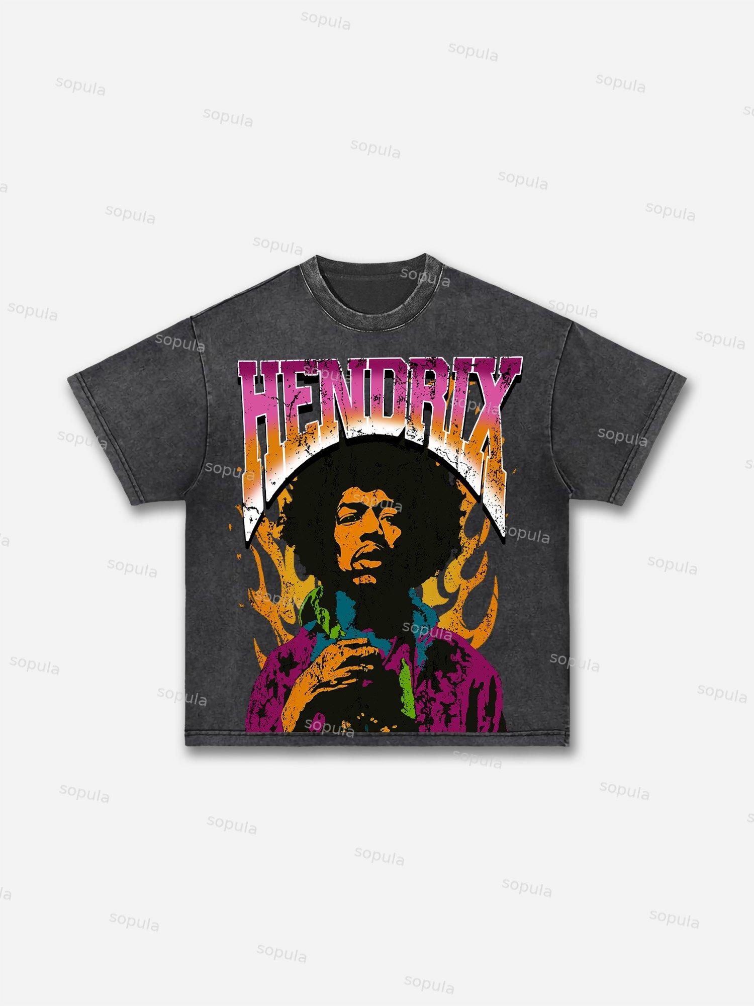Jimi Hendrix Print Acid Wash T-shirt Product Image