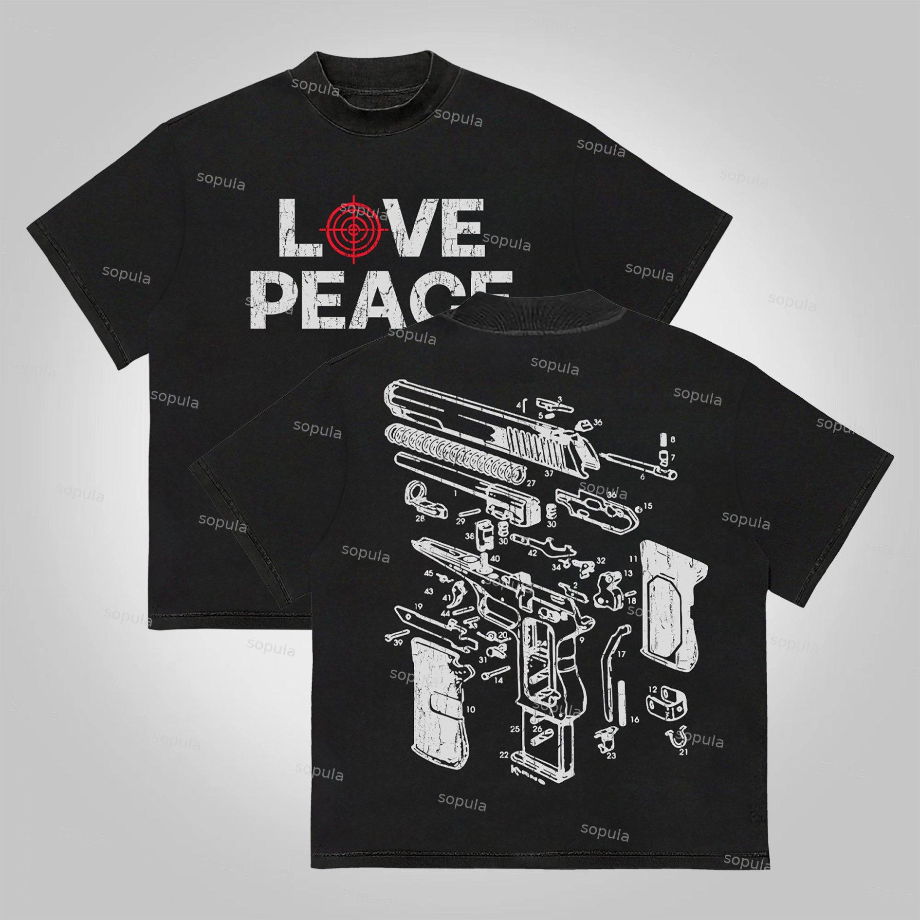Sopula Love Peace Retro Deconstructed Gun Graphic Cotton T-shirt Product Image