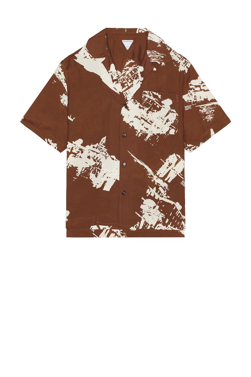 Postcard Print Silk Shantung Short Sleeve Shirt Product Image