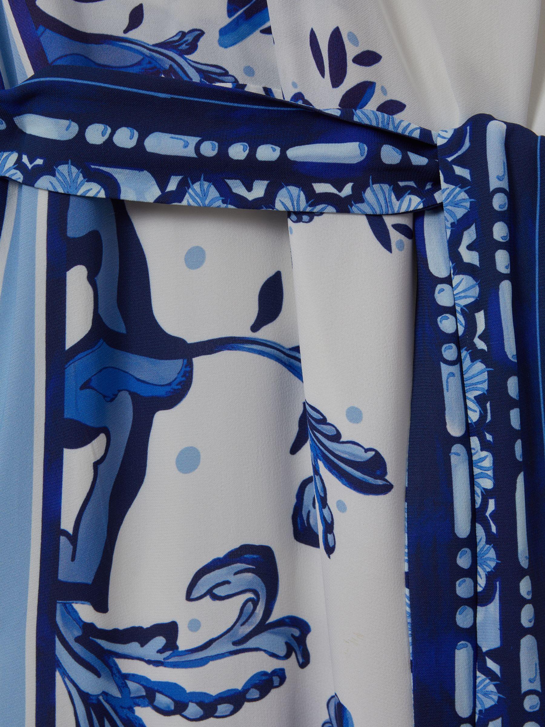 Tile Print Off-The-Shoulder Jumpsuit in Blue Product Image