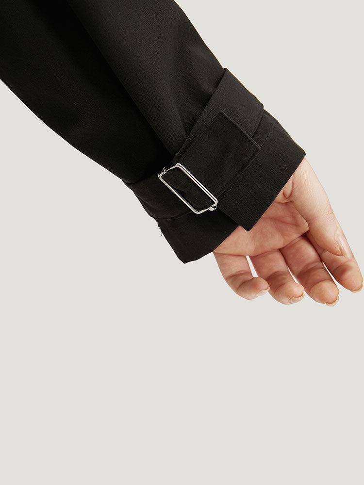 Shirred Lapel Collar Metal Buckle Button Up Coat Female Product Image