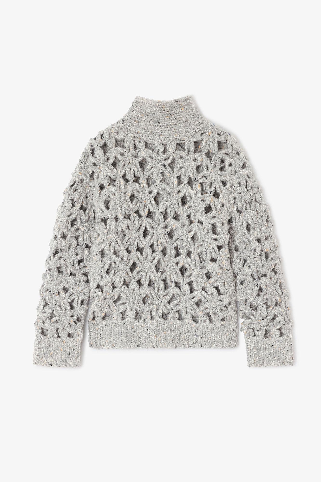 Grey Flower Crochet Sweater Product Image