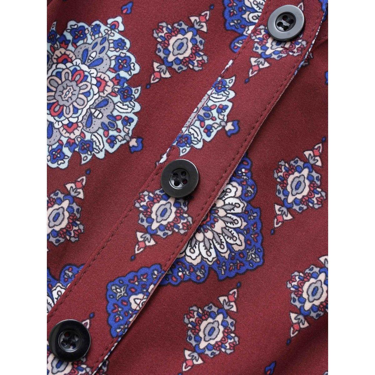 Plus Size Scarlet Boho Print Notched Lantern Sleeve Blouse Women Vacation Long Sleeve Notched collar Vacation Blouses BloomChic 28/5X Product Image