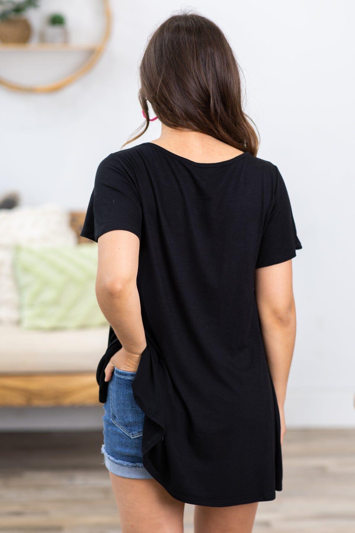 Black Short Sleeve Top With Criss-Cross Detail Product Image