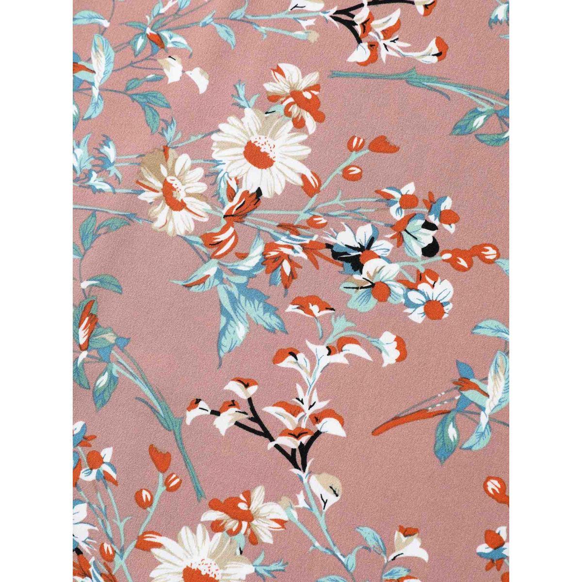 Plus Size DustyPink Garden Print Spliced V-Neck Blouse Women Romantic Short sleeve V-neck Elegant Blouses BloomChic 10/M Product Image