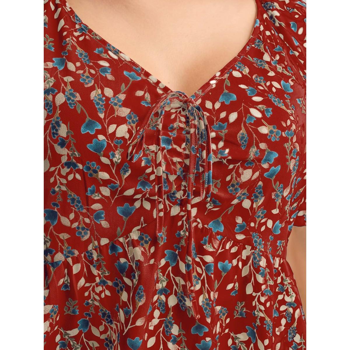 Plus Size Scarlet Bust-Comfort Floral Print Tie Blouse Women Timeless Short sleeve V-neck Elegant Blouses BloomChic 26/4X Product Image