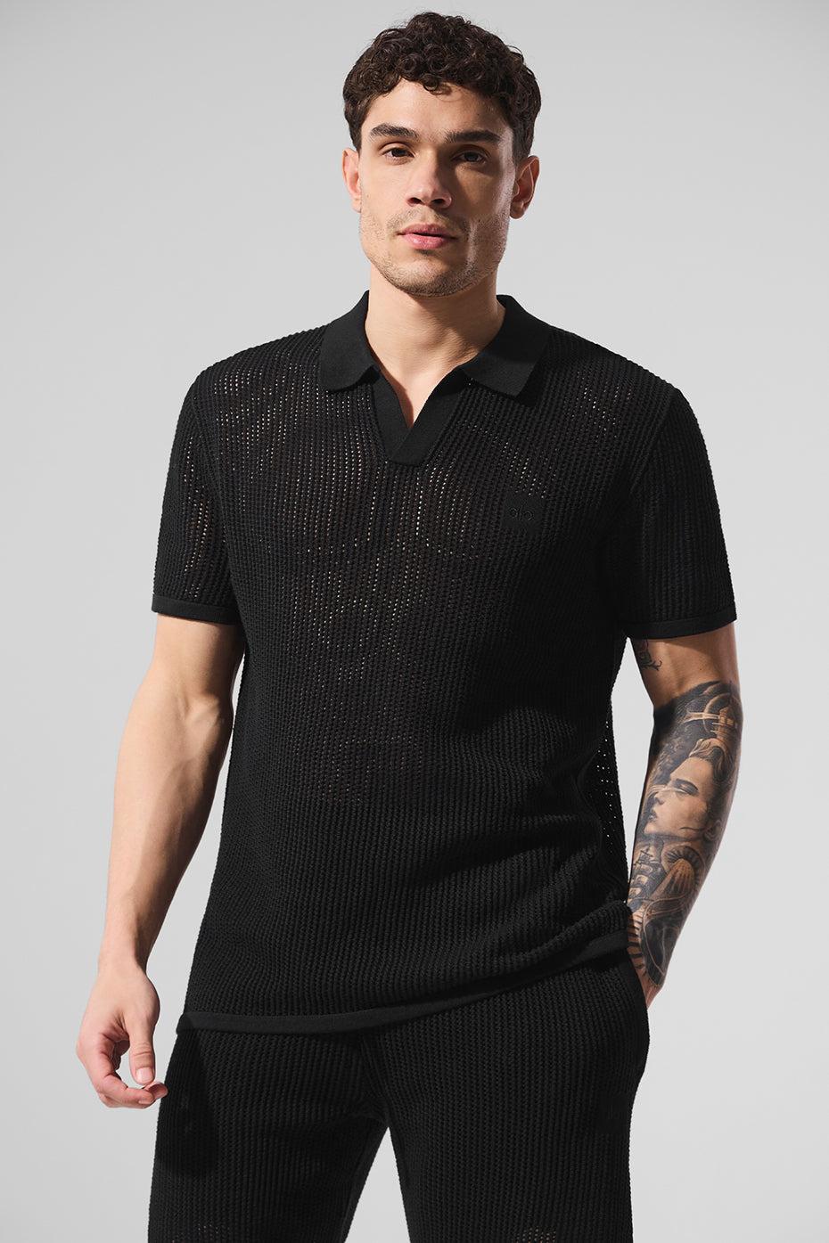 Open-Knit Polo - Black Product Image
