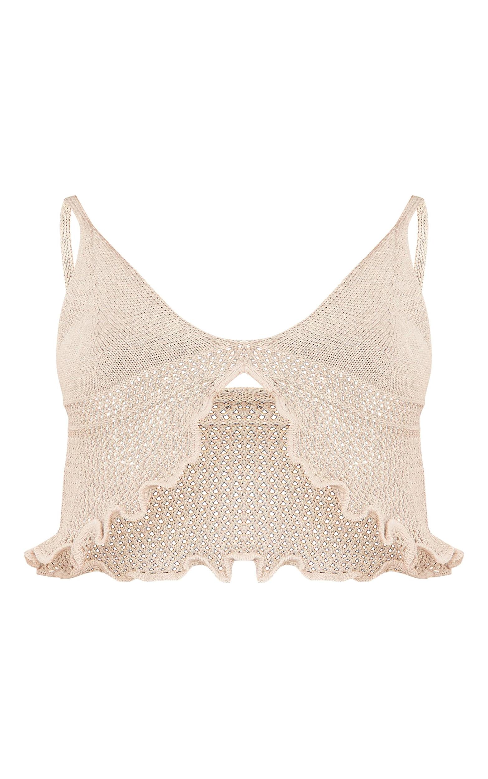 Stone Soft Knit Frill Hem Bralet Top Product Image