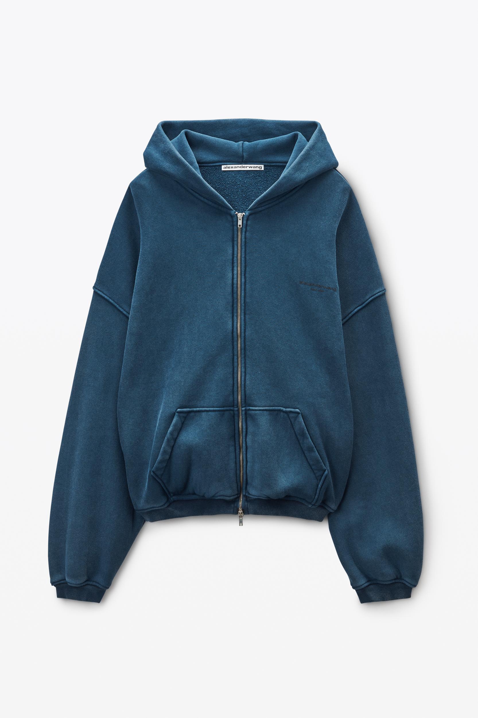 Navy Cotton Logo Zip-up Hoodie Product Image