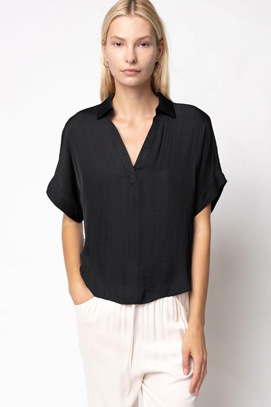 High-Low Collar Matte Satin Blouse Product Image