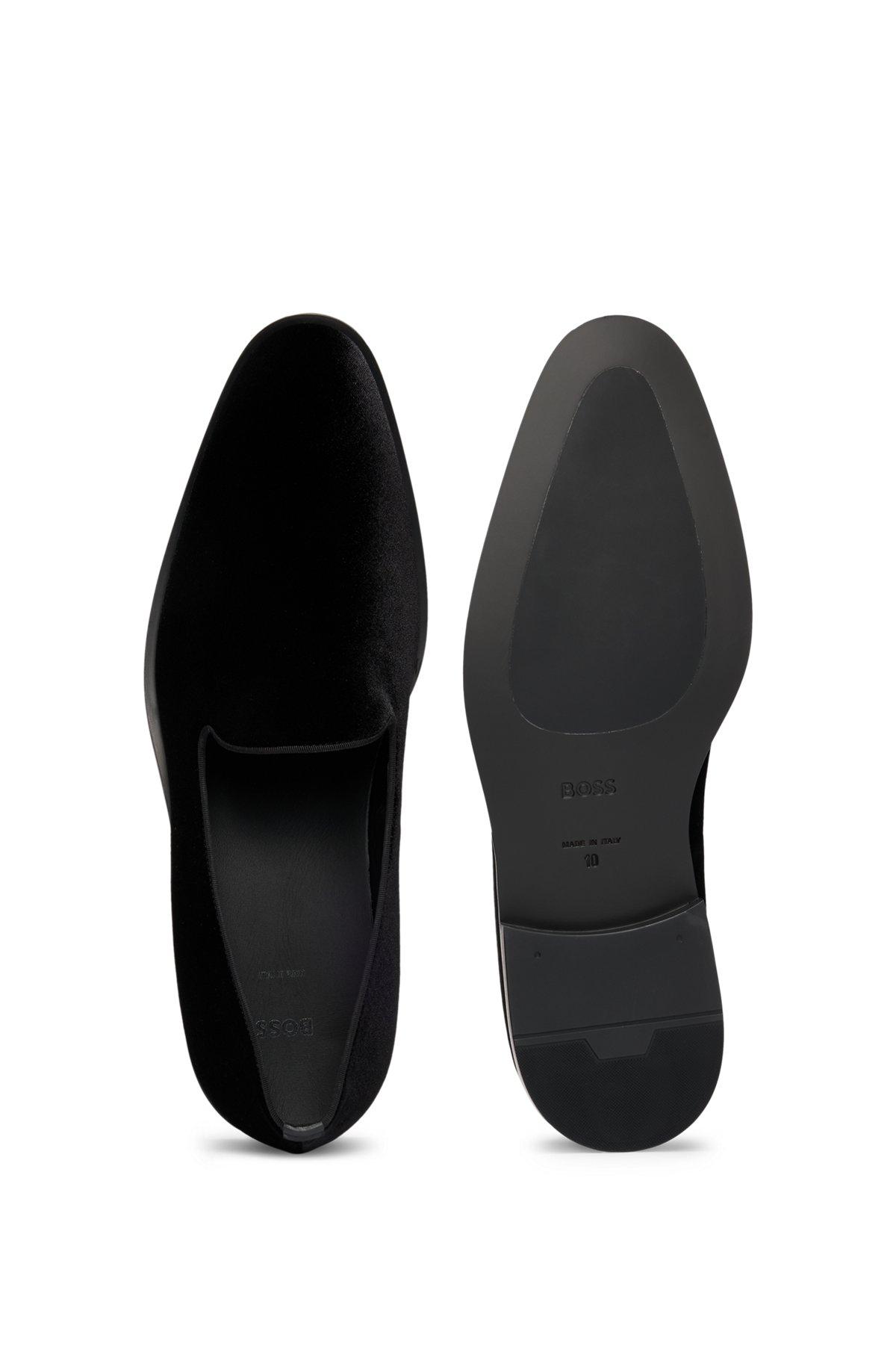BOSS - Velvet slip-on loafers with leather trims - Black Product Image