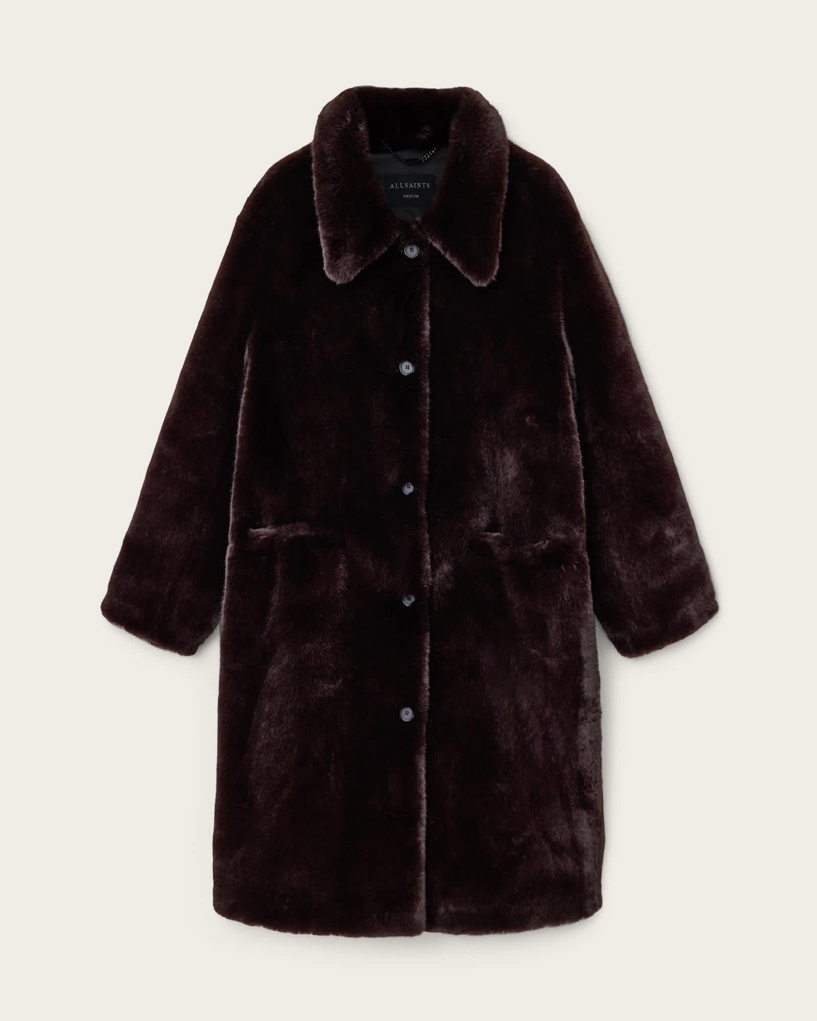 Sora Faux Fur Coat Chocolate Brown | ALLSAINTS US Product Image