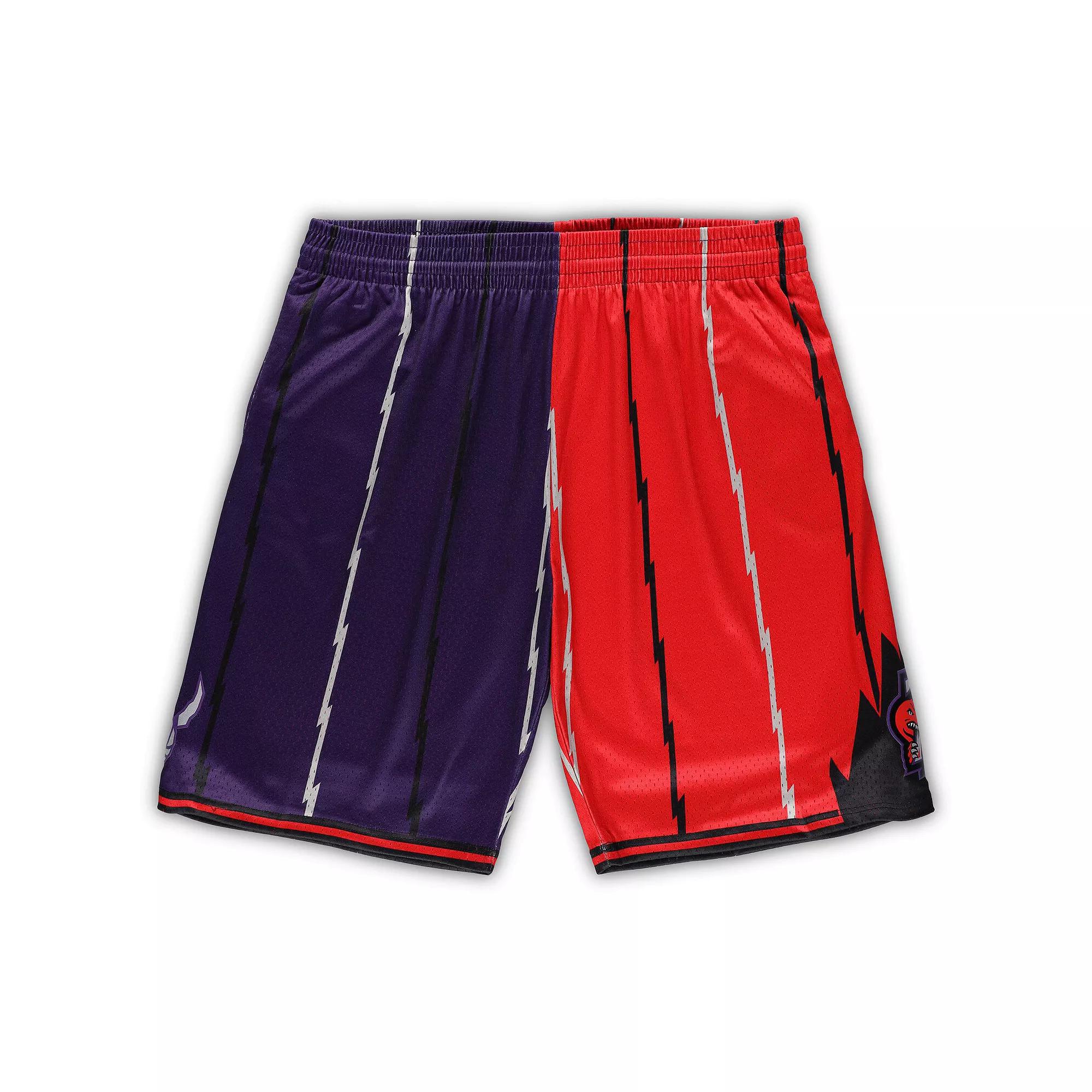 Men's Mitchell & Ness Purple/Red Toronto Raptors Big & Tall Hardwood Classics Split Swingman Shorts, Size: XLT, Rpt Purple Product Image