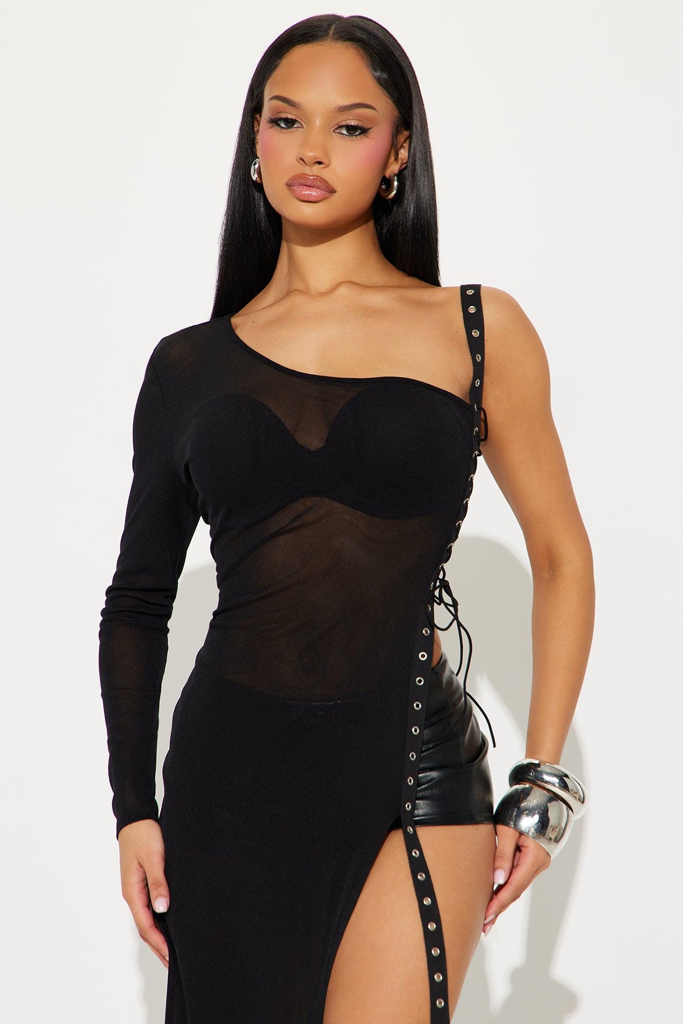 Jazlyn Mesh Lace Up Maxi Top - Black Product Image
