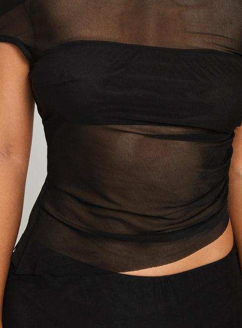Aristocrat One Shoulder Mesh Set Black Product Image