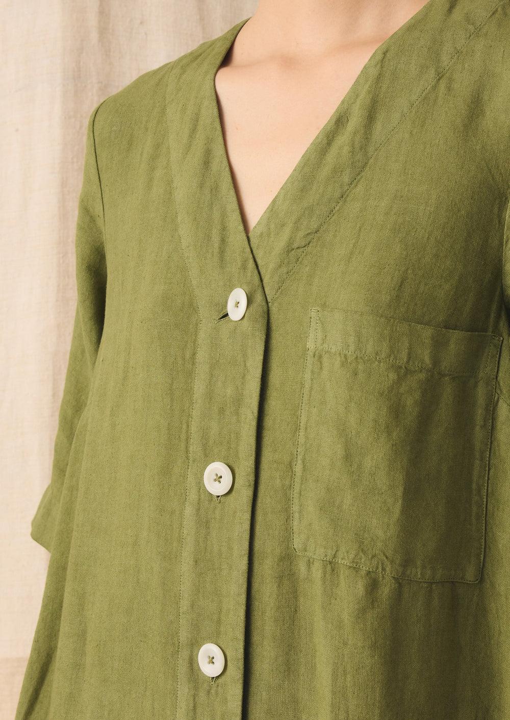 Garment Dyed Linen Button Front Dress | Pale Olive Product Image