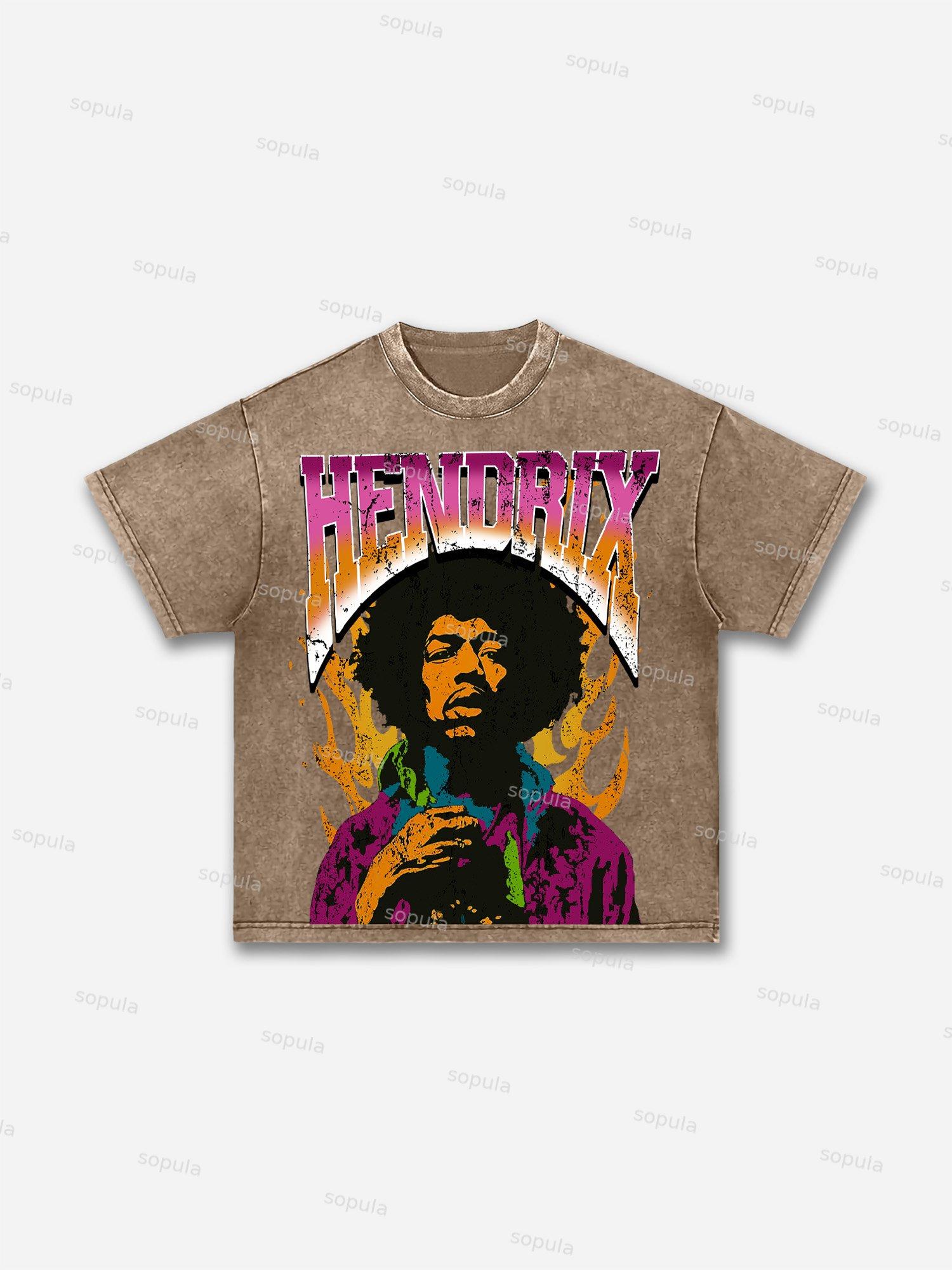 Jimi Hendrix Print Acid Wash T-shirt Product Image