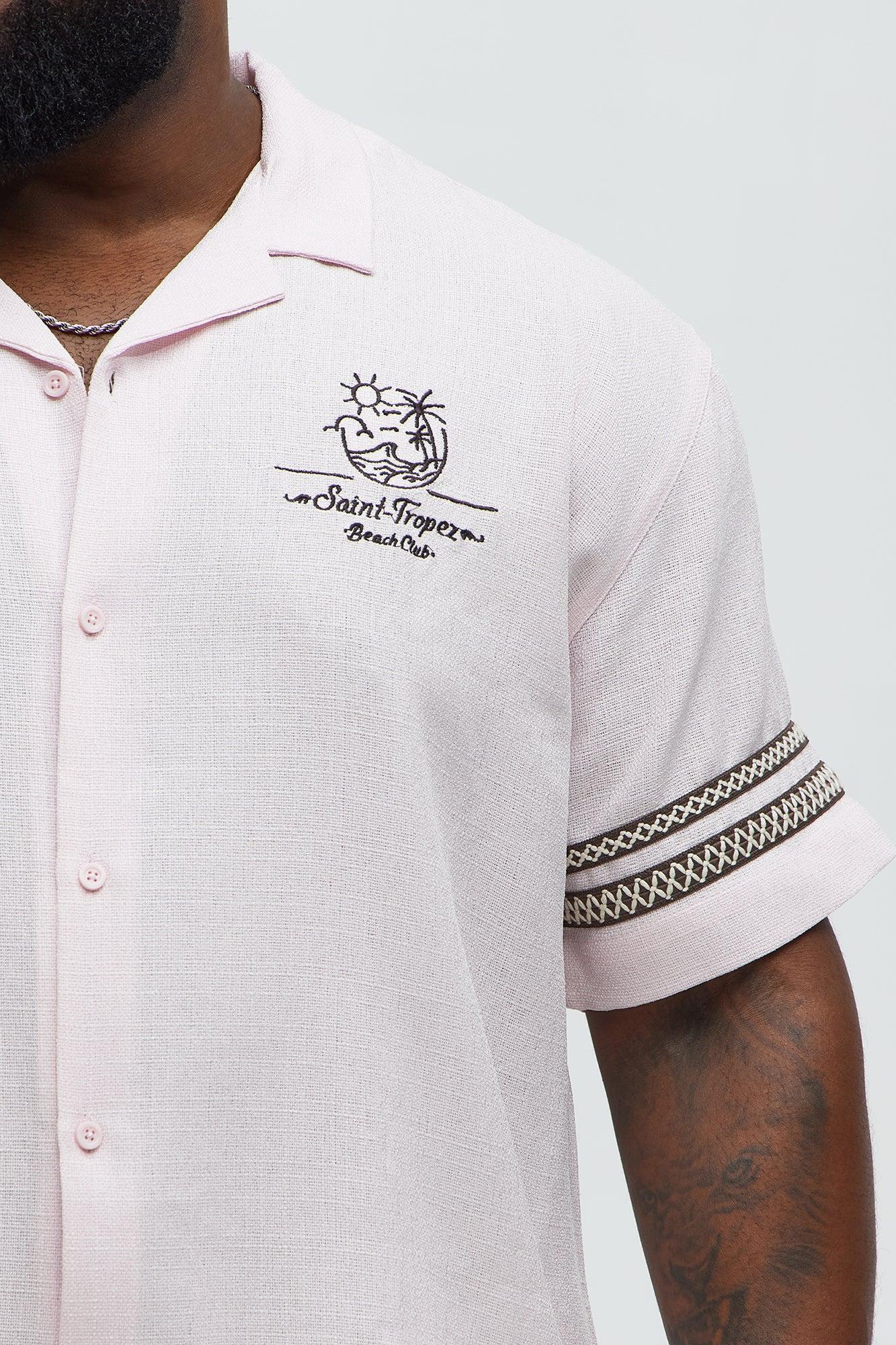 Saint Tropez Linen Like Club Cuban Button Up - Pink Product Image