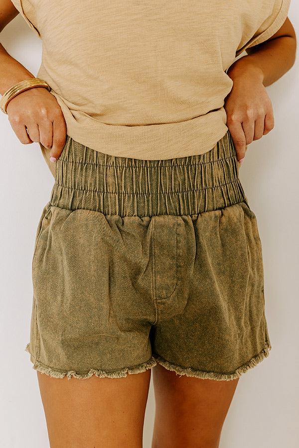 The Gabby High Waist Mineral Wash Shorts In Sage Product Image