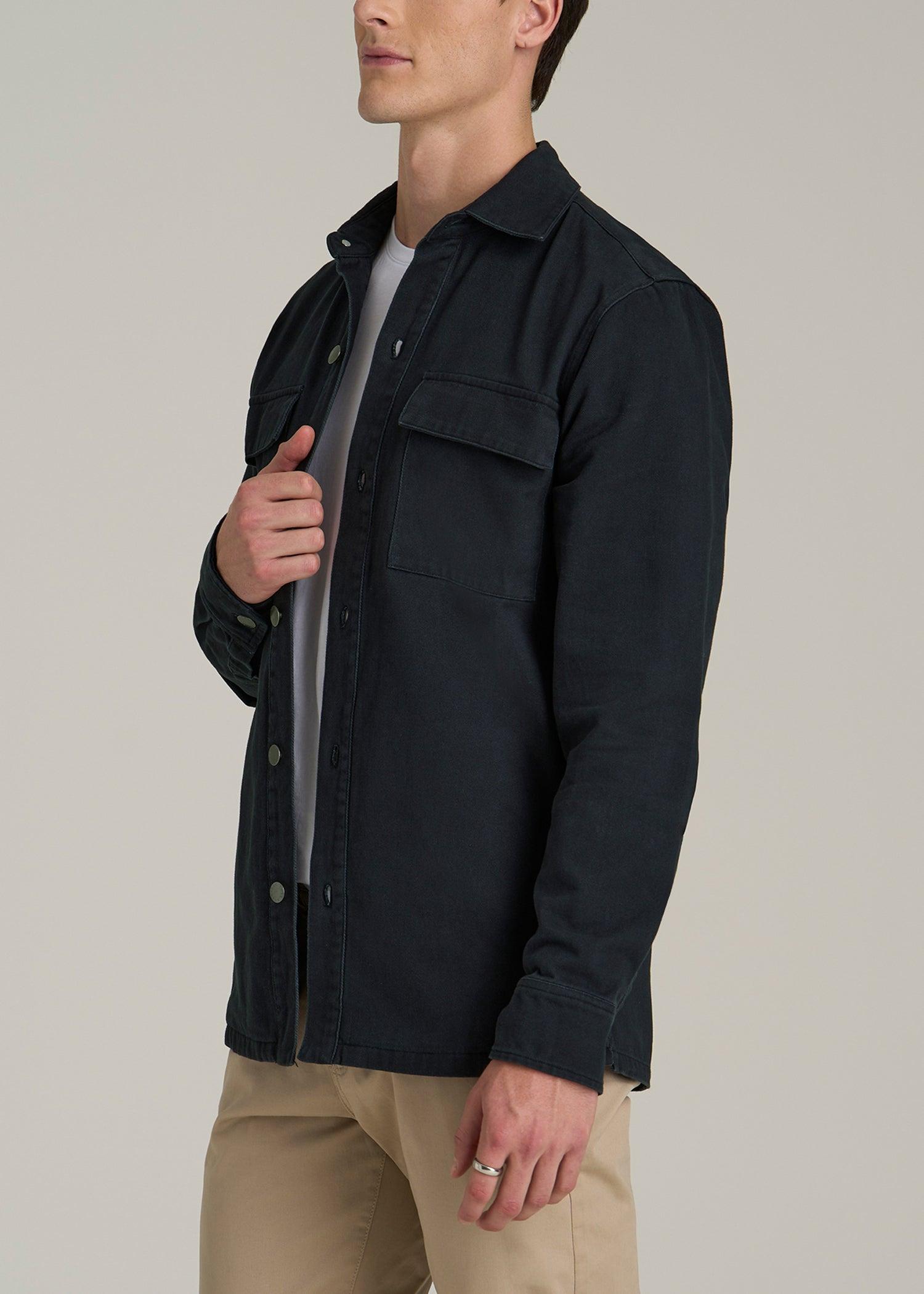 Casual Twill Shirt Jacket for Tall Men in Evening Blue Male Product Image