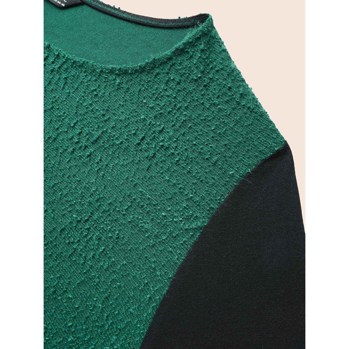 Plus Size Textured Patchwork Flap Detail Dress DarkGreen Women Elegant Texture Round Neck Long Sleeve Curvy BloomChic 28/5X Product Image