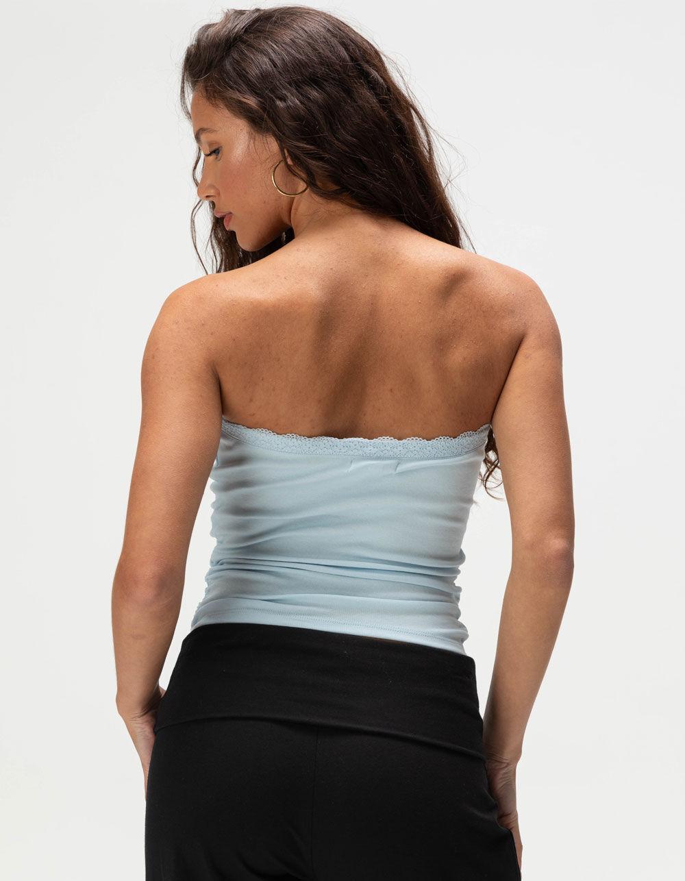FULL TILT Rose Lace Trim Womens Tube Top - LIGHT BLUE Product Image