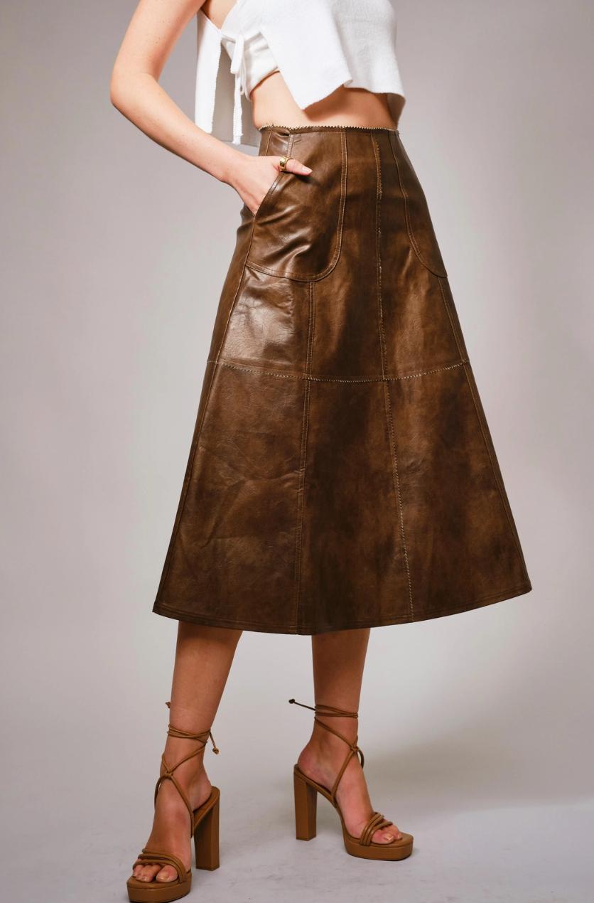 Washed Faux Leather Midi Skirt Product Image