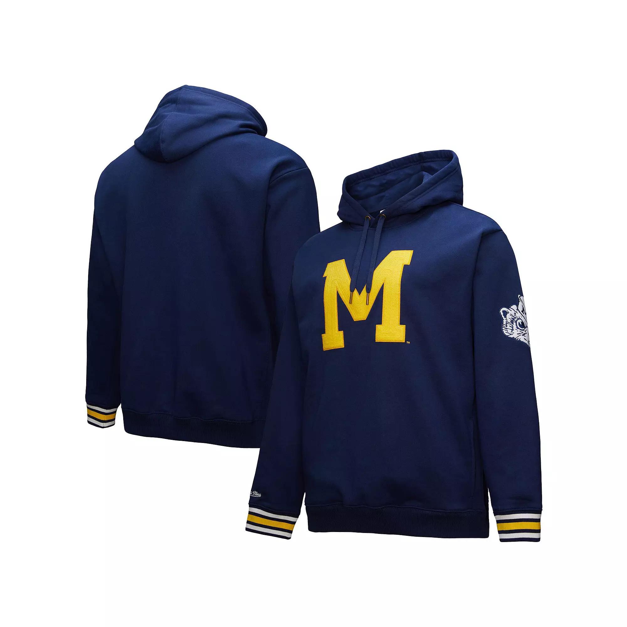 Men's Mitchell & Ness Navy Michigan Wolverines Chainstich Fleece Pullover Hoodie,  Product Image