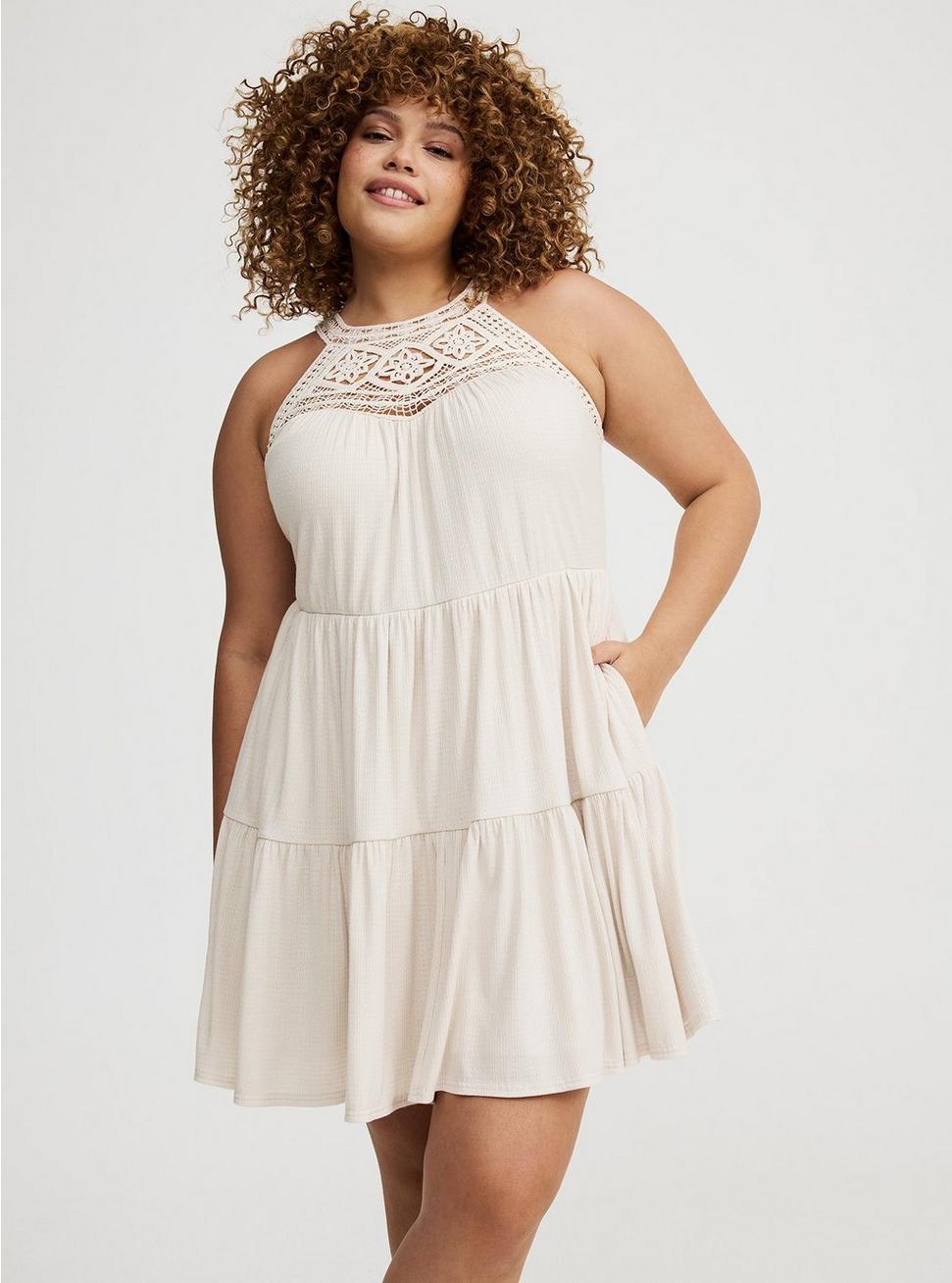 High-Neck Crochet Mini Dress Product Image