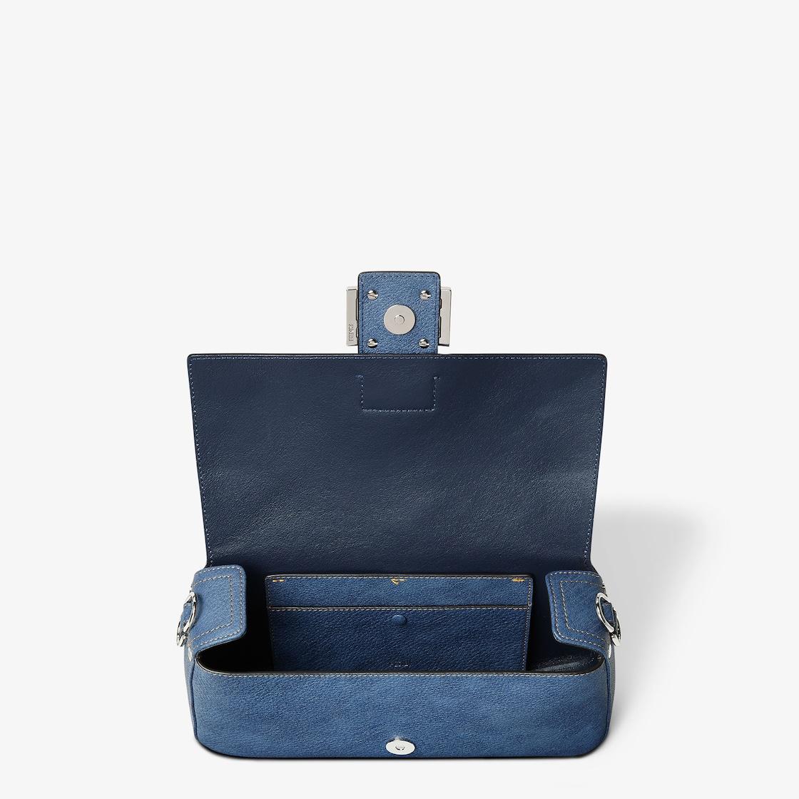 BaguetteDenim-effect blue leather bag Product Image