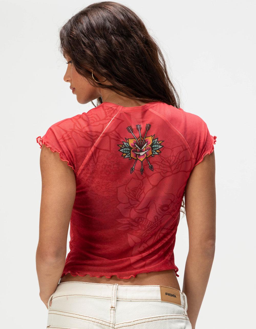 AFFLICTION Ginger Womens Mesh Raglan Tee - RED Product Image