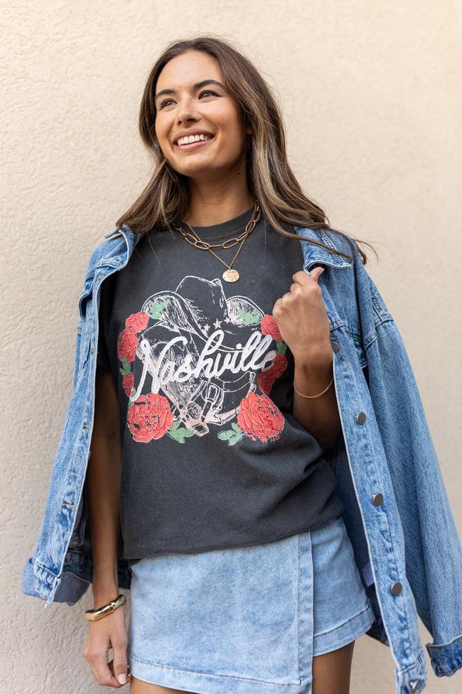 Nashville Vintage Rose Dark Grey Graphic Tee Product Image