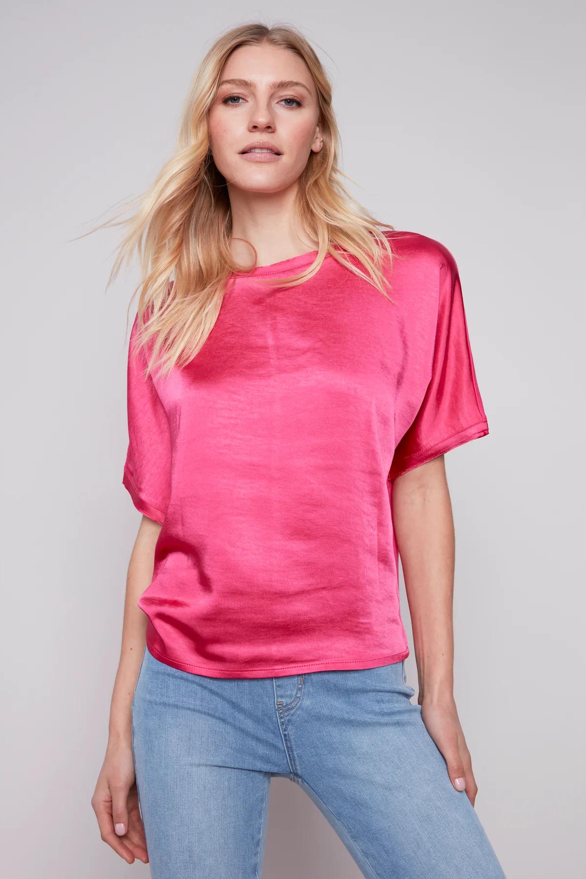 Short sleeve crew neck satin jersey knit Product Image