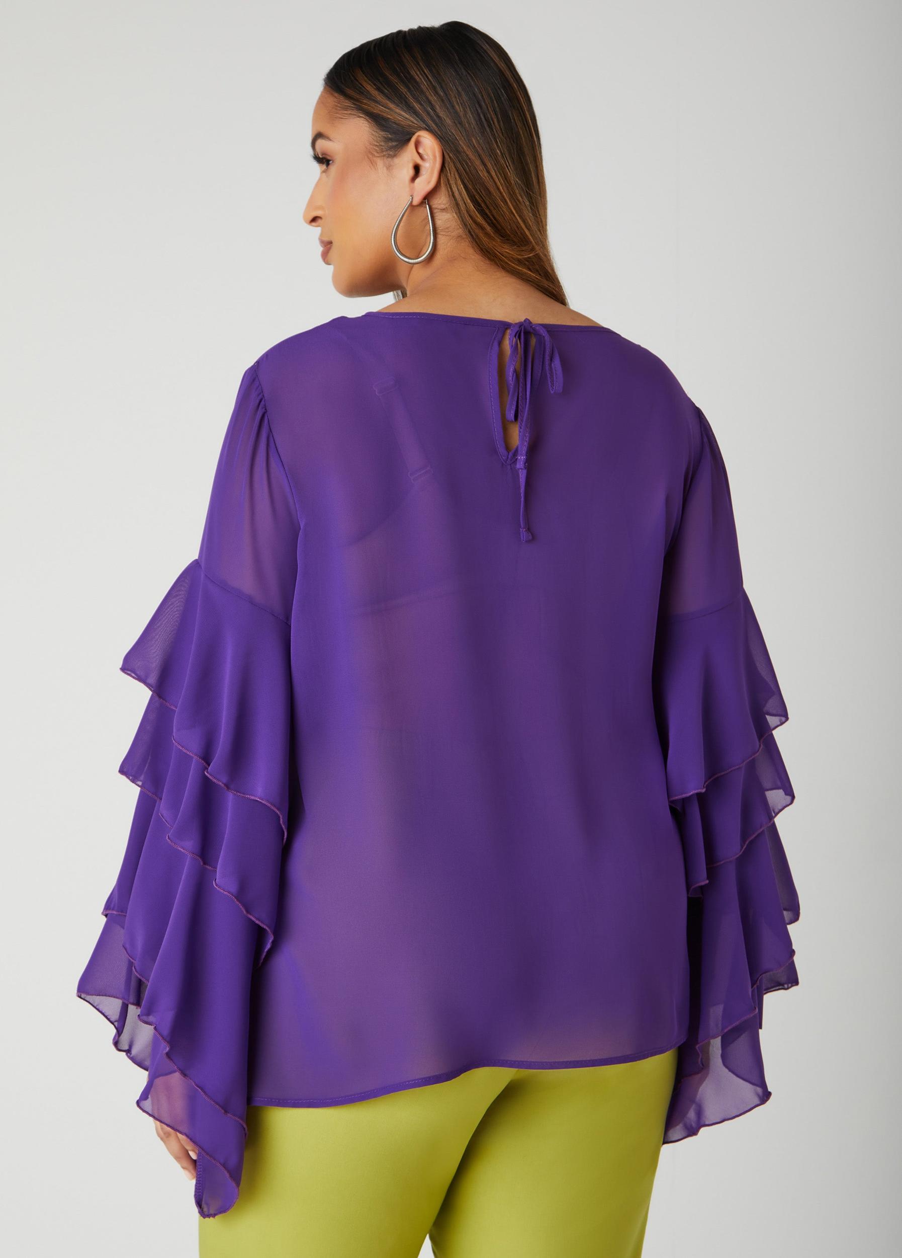 Plus Size Ruffle Sleeved Blouse Ashley Stewart Product Image