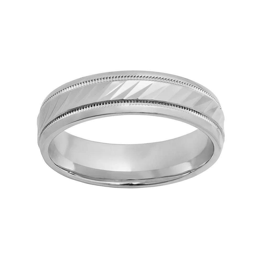 Sterling Silver Wave Wedding Band - Men, Men's, Size: 10, Grey Product Image